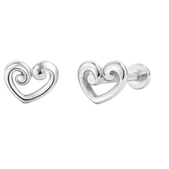 925 Sterling Silver Swirl Heart Stud Earrings for Women
