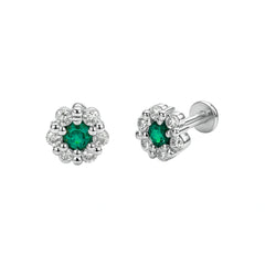 925 Sterling Silver Emerald Green CZ Floral Cluster Stud Earrings for Women