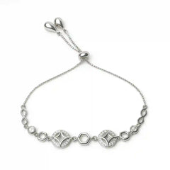 Sterling Silver Adjustable Star & Hexagon Charm Bracelet
