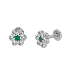 925 Sterling Silver Green CZ Floral Halo Stud Earrings for Women