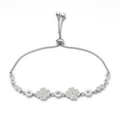 Sterling Silver Adjustable Bracelet with Clover and Round Stone Links