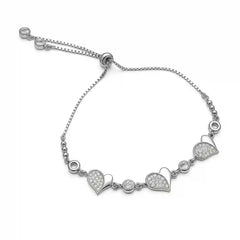 Sterling Silver Heart CZ Adjustable Bracelet for Women