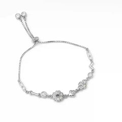 Sterling Silver Flower CZ Adjustable Bracelet