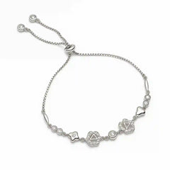 Sterling Silver Triangle Floral CZ Adjustable Bracelet