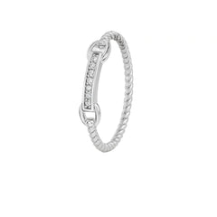 Twisted Rope Style Silver Ring with Stone Bar – Modern Women’s Ring