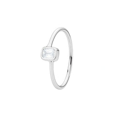 Contemporary Square Cut Diamond Silver Ring for Women