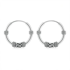 Men’s 925 Silver Bali Earrings – Multi Rope Ring Hoop with Tribal Tube Detailing