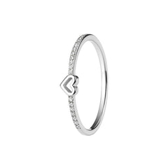 Half Pavé Heart Silver Ring with Diamonds