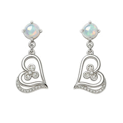 Silver Opal Floral Heart Drop Earrings for Women