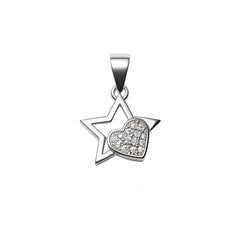 925 Sterling Silver Star and Heart Pendant with Pave Cubic Zircon