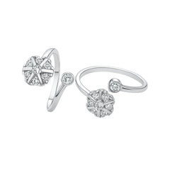Floral Cluster Diamond Open Silver Toe Rings