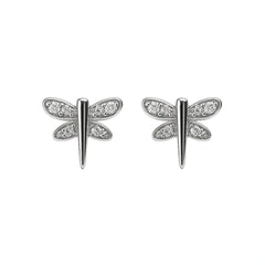 925 Sterling Silver Dragonfly Stud Earrings with Cubic Zirconia