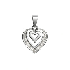 925 Sterling Silver Layered Heart Pendant with Cubic Zircon Border