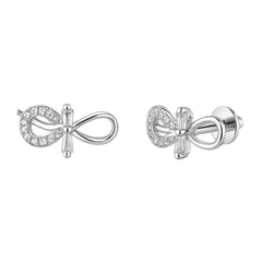 925 Sterling Silver Infinity Loop CZ Stud Earrings