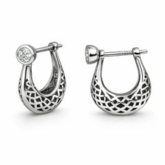 Men’s Ethnic Bali Silver Hoop Earrings with White Stone