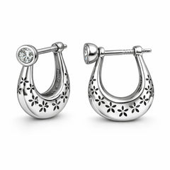 925 Silver Men’s Bali Hoop Earrings with Clear Stone Accent