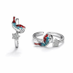 Sterling Silver Bird Adjustable Toe Ring with Red & Blue Enamel