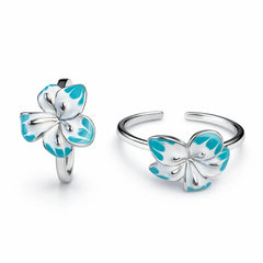 925 Sterling Silver Butterfly Toe Ring with White & Turquoise Enamel – Adjustable