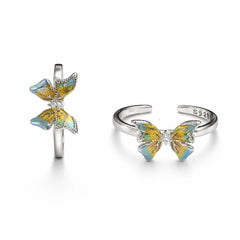 925 Sterling Silver Yellow & Blue Butterfly Toe Ring – Adjustable Enamel Design