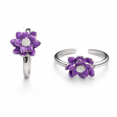 925 Sterling Silver Purple Flower Toe Ring – Adjustable Floral Design