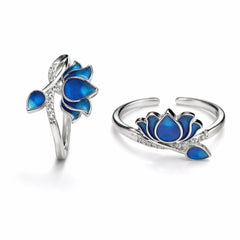 925 Sterling Silver Blue Lotus Toe Ring with Crystal – Adjustable Design