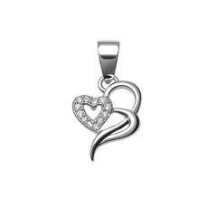 925 Sterling Silver Double Heart Pendant with Cubic Zircon Stones