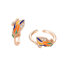 925 Sterling Silver Rose Gold Leaf Toe Ring with Multicolor Enamel & Crystal – Adjustable Open Band