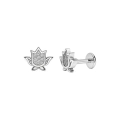 925 Sterling Silver Lotus CZ Flat Back Stud Earring
