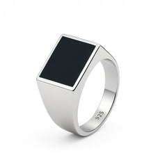 925 Silver Black Square Signet Ring for Men