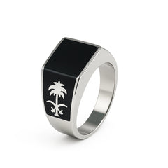 925 Silver Black Onyx Palm Engraved Men’s Ring