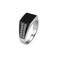 925 Silver Black Onyx Greek Key Men’s Ring