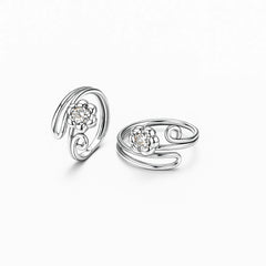 925 Sterling Silver Spiral Floral Toe Ring | Adjustable Swirl Design with CZ Stone