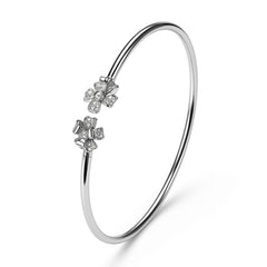 Sterling Silver Open Kada with Twin Floral Stone Design