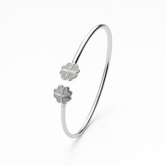 Sterling Silver Open Kada with Four-Leaf Clover Ends
