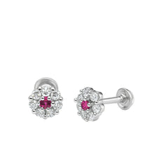 Silver Star-Shape Ruby Stud Earrings for Women