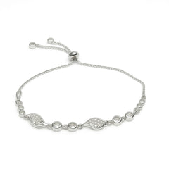 Sterling Silver Adjustable Bracelet with Leaf and Circle Link Design