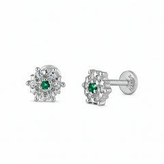 925 Sterling Silver Green CZ Floral Cluster Stud Earrings for Women