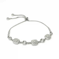 Sterling Silver Cushion CZ & Hexagon Adjustable Bracelet