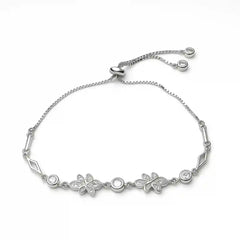 Sterling Silver Flower CZ Adjustable Bracelet