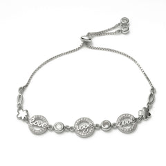Sterling Silver Adjustable “Love” Bracelet with Round Stone Links