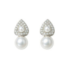 925 Sterling Silver Teardrop Pearl Drop Earrings with CZ Pave for Women