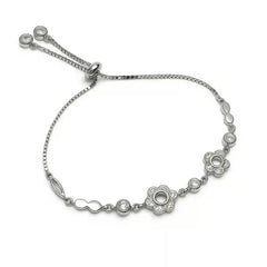 Sterling Silver Daisy CZ Adjustable Bracelet for Women