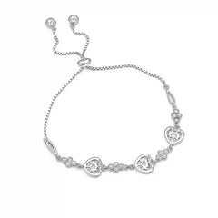 Sterling Silver Hollow Heart CZ Adjustable Bracelet for Women
