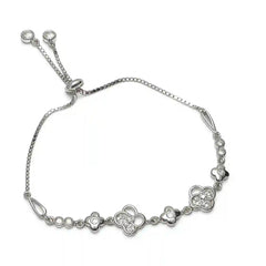 Sterling Silver Clover CZ Adjustable Bracelet for Women
