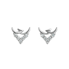 Silver Crescent V-Shape Diamond-Style Stud Earrings