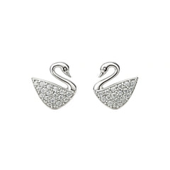 925 Sterling Silver Swan Stud Earrings with Cubic Zirconia