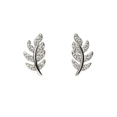 925 Sterling Silver Leaf Stud Earrings with Cubic Zirconia