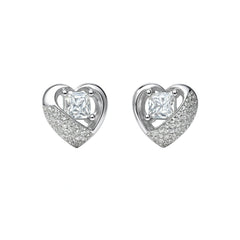 925 Sterling Silver Heart Stud Earrings with Square Cubic Zirconia