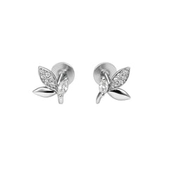 Designer Leaf & Marquise CZ Sterling Silver Stud Earrings