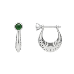 Men’s Tribal Bali Silver Hoop Earrings with Green Stone